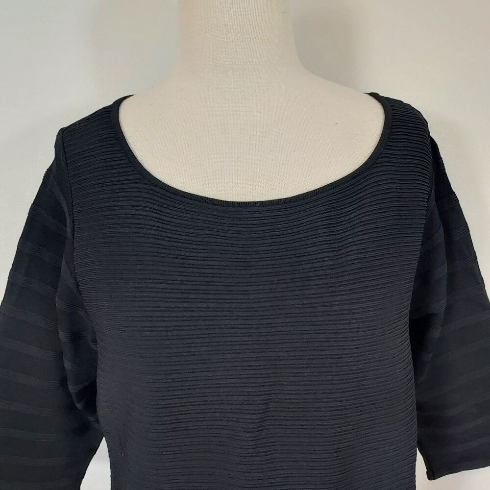 Ivanka Trump Solid Black Ribbed Textured Shirt Top size XL Minimalist Stretch - Picture 3 of 13